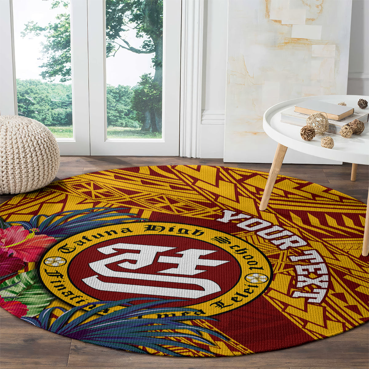 personalised-tafuna-high-school-round-carpet-american-samoa-schools-polynesian-tropical-flowers