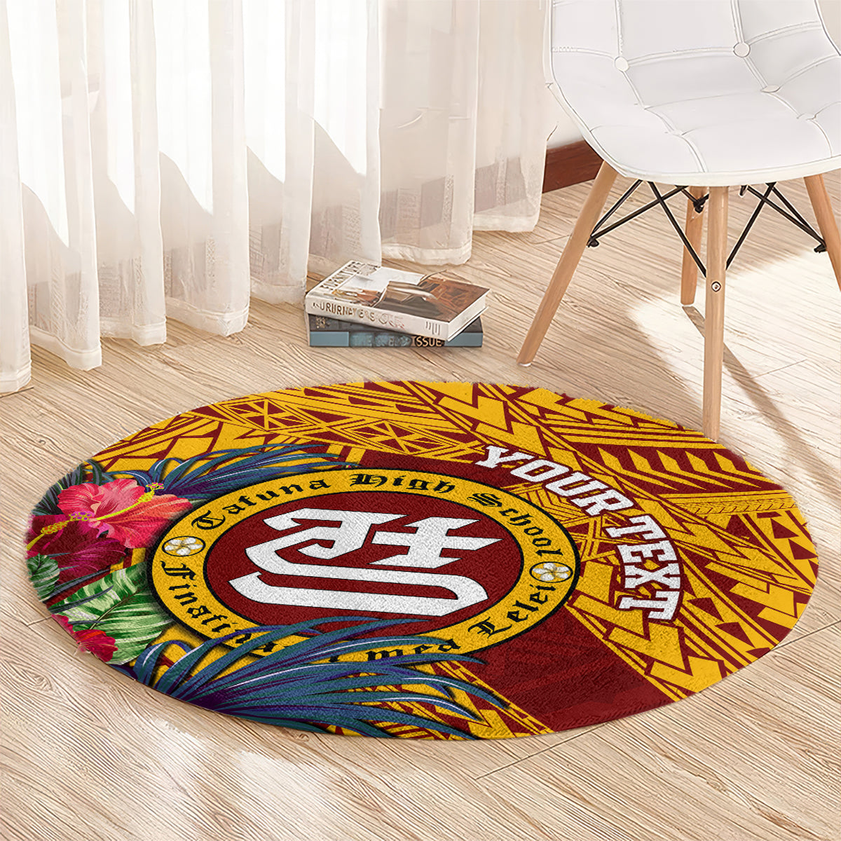 personalised-tafuna-high-school-round-carpet-american-samoa-schools-polynesian-tropical-flowers