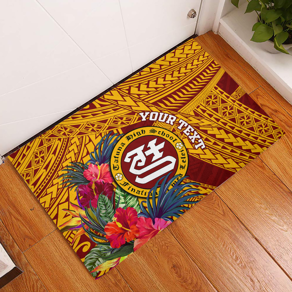 Personalised Tafuna High School Rubber Doormat American Samoa Schools Polynesian Tropical Flowers - Wonder Print Shop