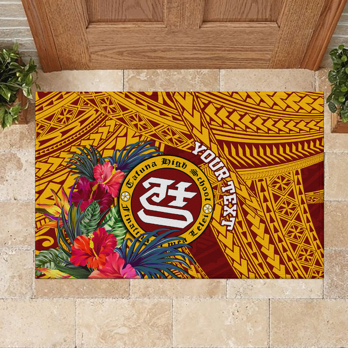 Personalised Tafuna High School Rubber Doormat American Samoa Schools Polynesian Tropical Flowers - Wonder Print Shop