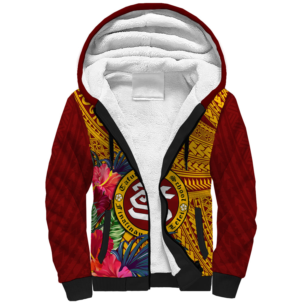 Personalised Tafuna High School Sherpa Hoodie American Samoa Schools Polynesian Tropical Flowers - Wonder Print Shop