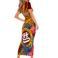 Personalised Tafuna High School Short Sleeve Bodycon Dress American Samoa Schools Polynesian Tropical Flowers - Wonder Print Shop