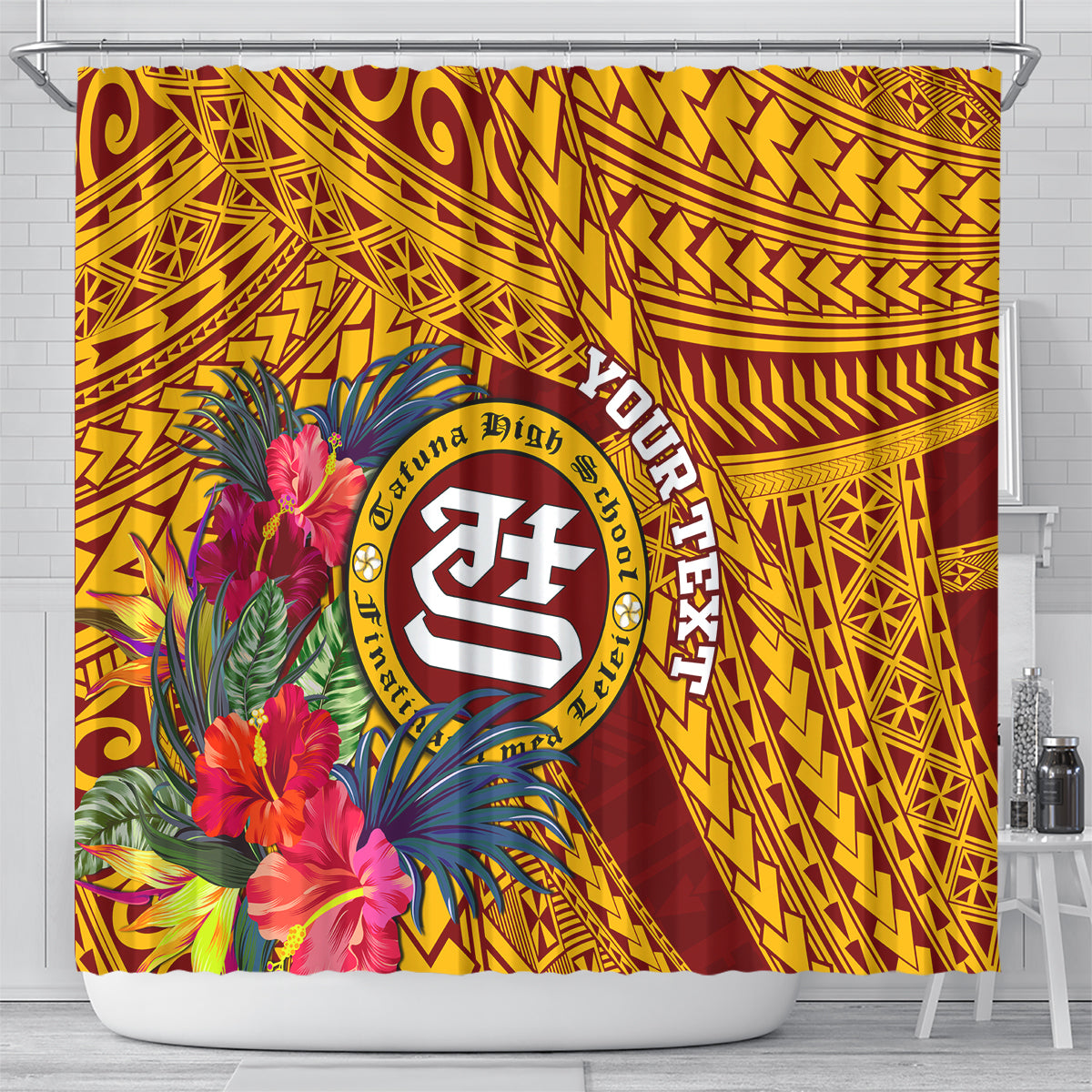personalised-tafuna-high-school-shower-curtain-american-samoa-schools-polynesian-tropical-flowers