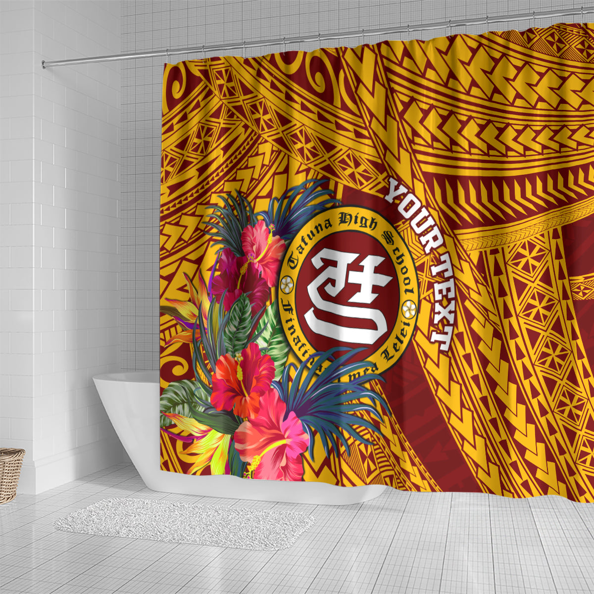 personalised-tafuna-high-school-shower-curtain-american-samoa-schools-polynesian-tropical-flowers
