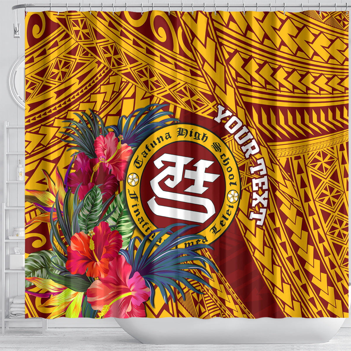 personalised-tafuna-high-school-shower-curtain-american-samoa-schools-polynesian-tropical-flowers