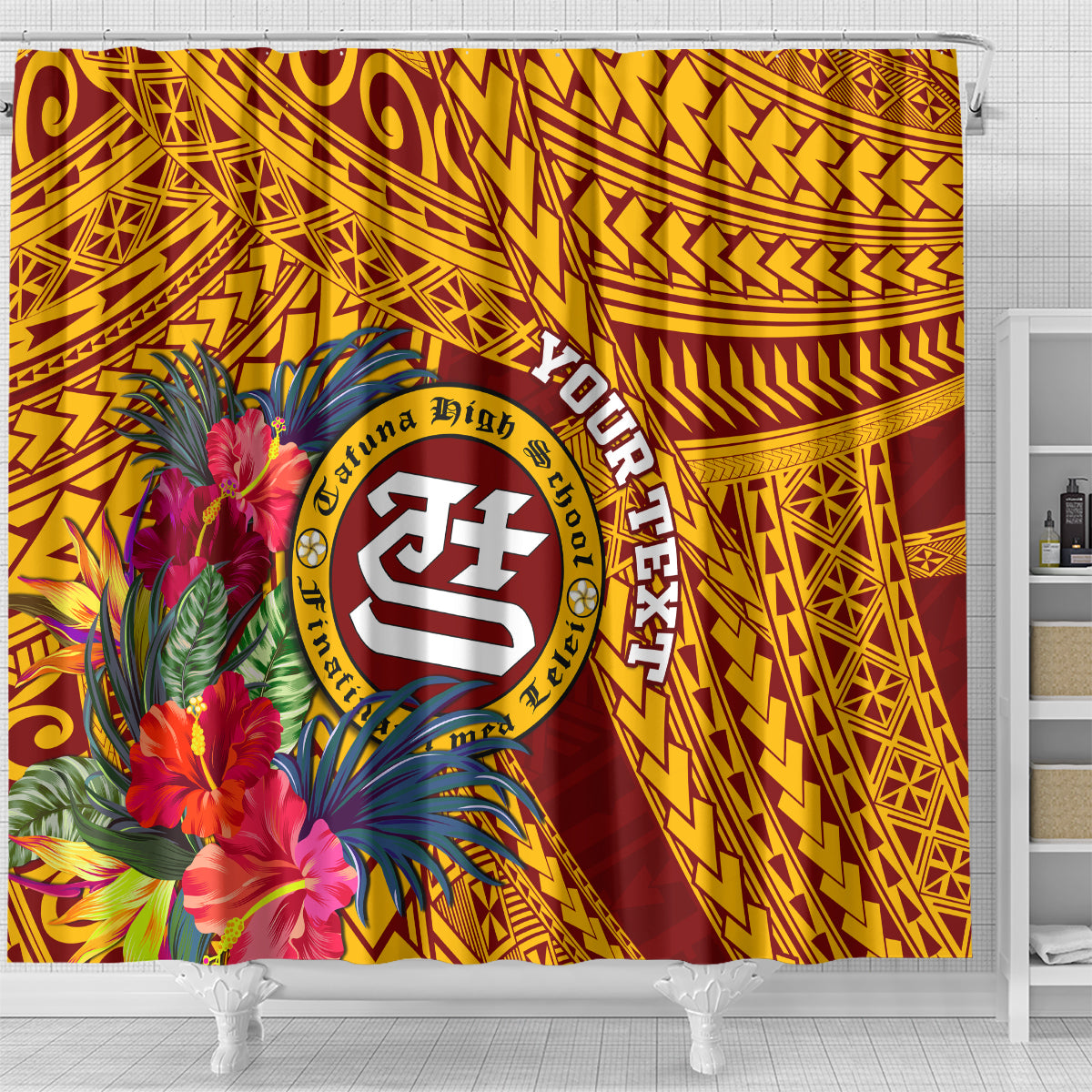 personalised-tafuna-high-school-shower-curtain-american-samoa-schools-polynesian-tropical-flowers
