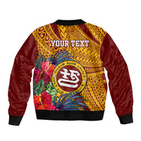 Personalised Tafuna High School Sleeve Zip Bomber Jacket American Samoa Schools Polynesian Tropical Flowers - Wonder Print Shop