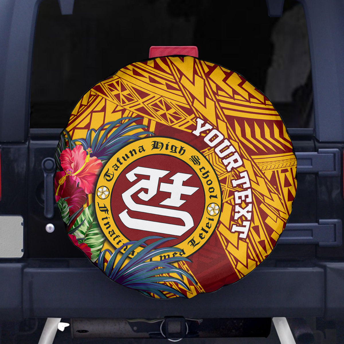 Personalised Tafuna High School Spare Tire Cover American Samoa Schools Polynesian Tropical Flowers - Wonder Print Shop