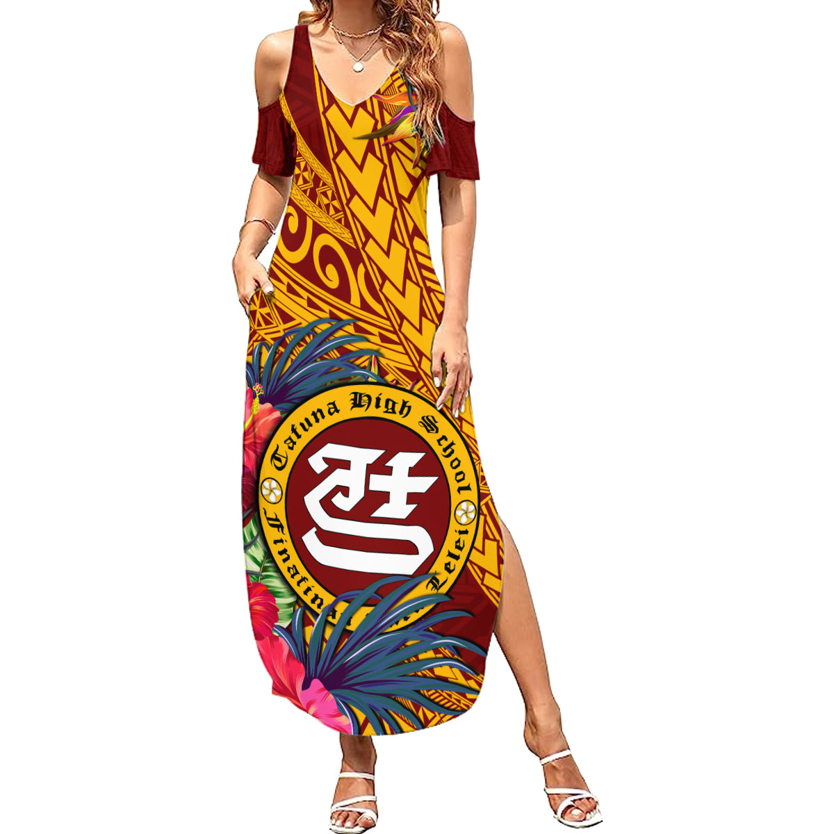 Personalised Tafuna High School Summer Maxi Dress American Samoa Schools Polynesian Tropical Flowers - Wonder Print Shop