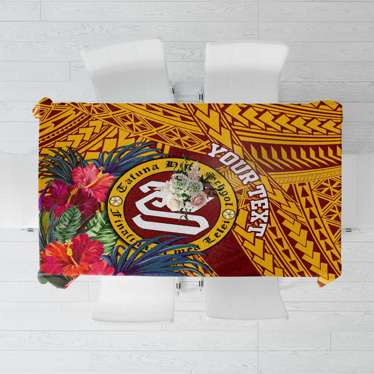Personalised Tafuna High School Tablecloth American Samoa Schools Polynesian Tropical Flowers - Wonder Print Shop
