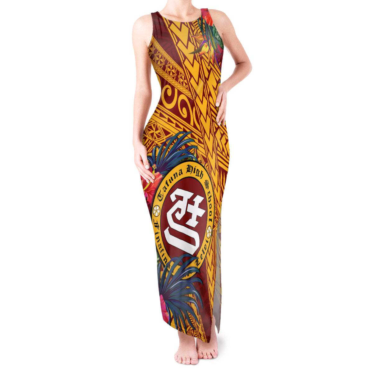Personalised Tafuna High School Tank Maxi Dress American Samoa Schools Polynesian Tropical Flowers - Wonder Print Shop