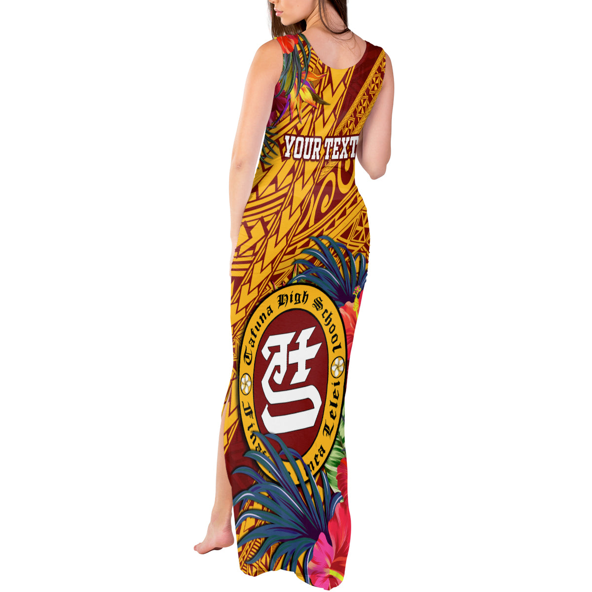 Personalised Tafuna High School Tank Maxi Dress American Samoa Schools Polynesian Tropical Flowers - Wonder Print Shop