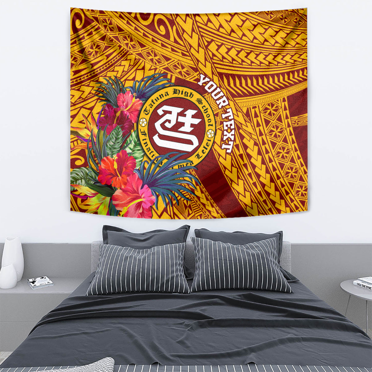 Personalised Tafuna High School Tapestry American Samoa Schools Polynesian Tropical Flowers - Wonder Print Shop