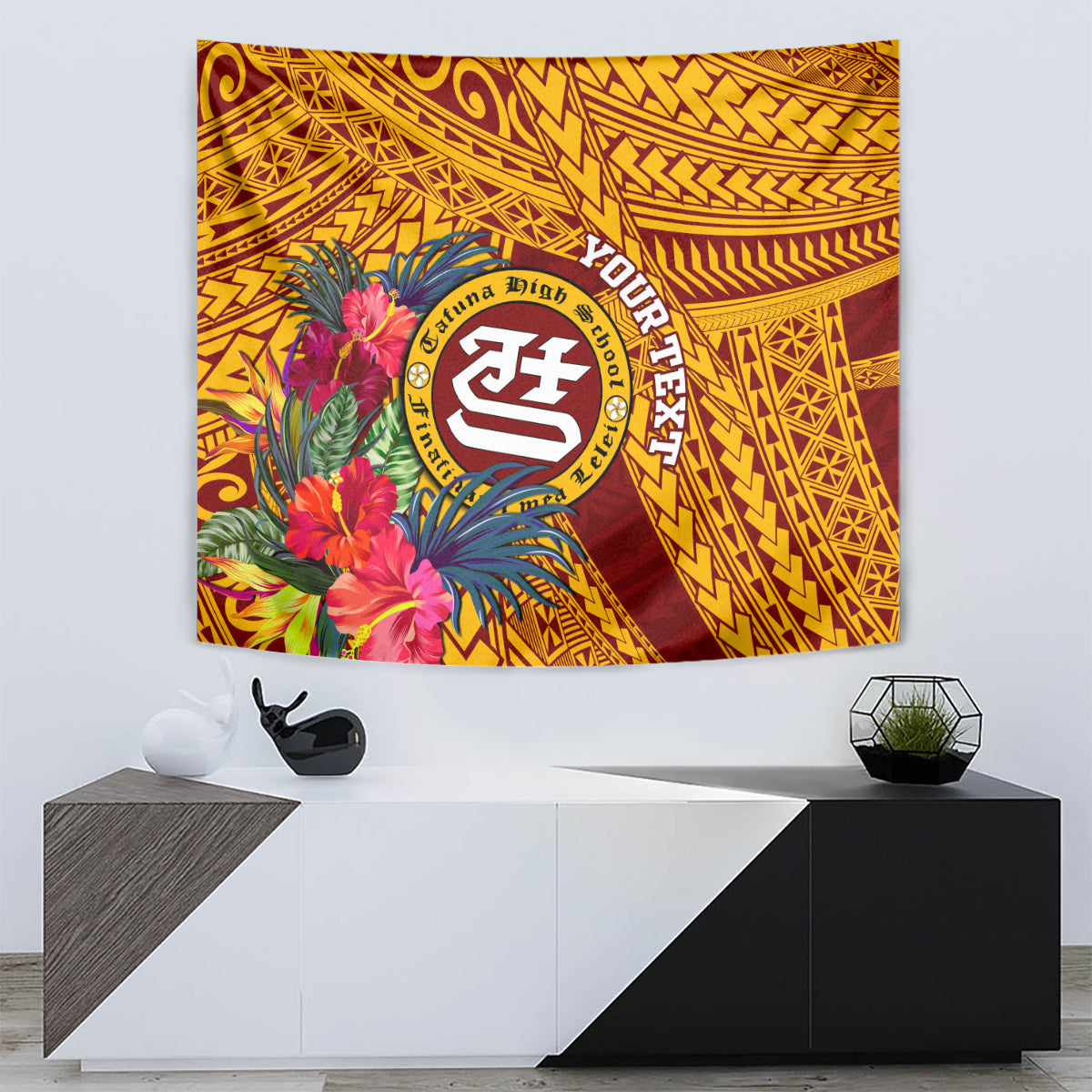 Personalised Tafuna High School Tapestry American Samoa Schools Polynesian Tropical Flowers - Wonder Print Shop