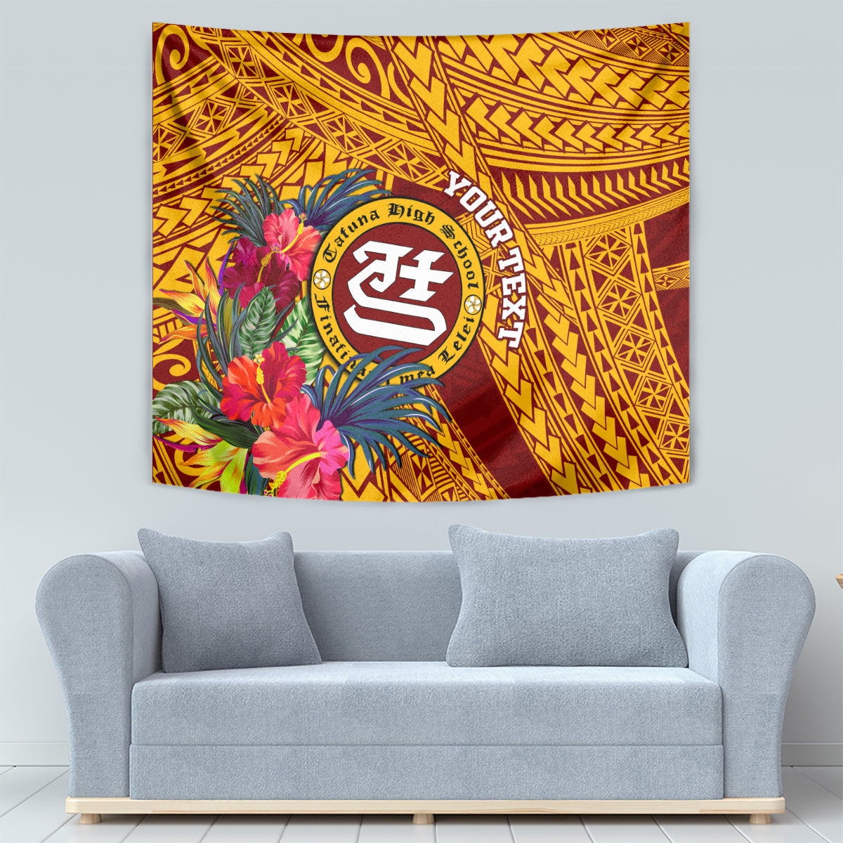 Personalised Tafuna High School Tapestry American Samoa Schools Polynesian Tropical Flowers - Wonder Print Shop