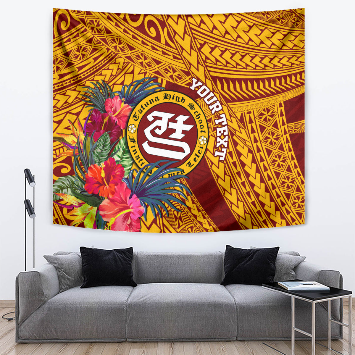 Personalised Tafuna High School Tapestry American Samoa Schools Polynesian Tropical Flowers - Wonder Print Shop