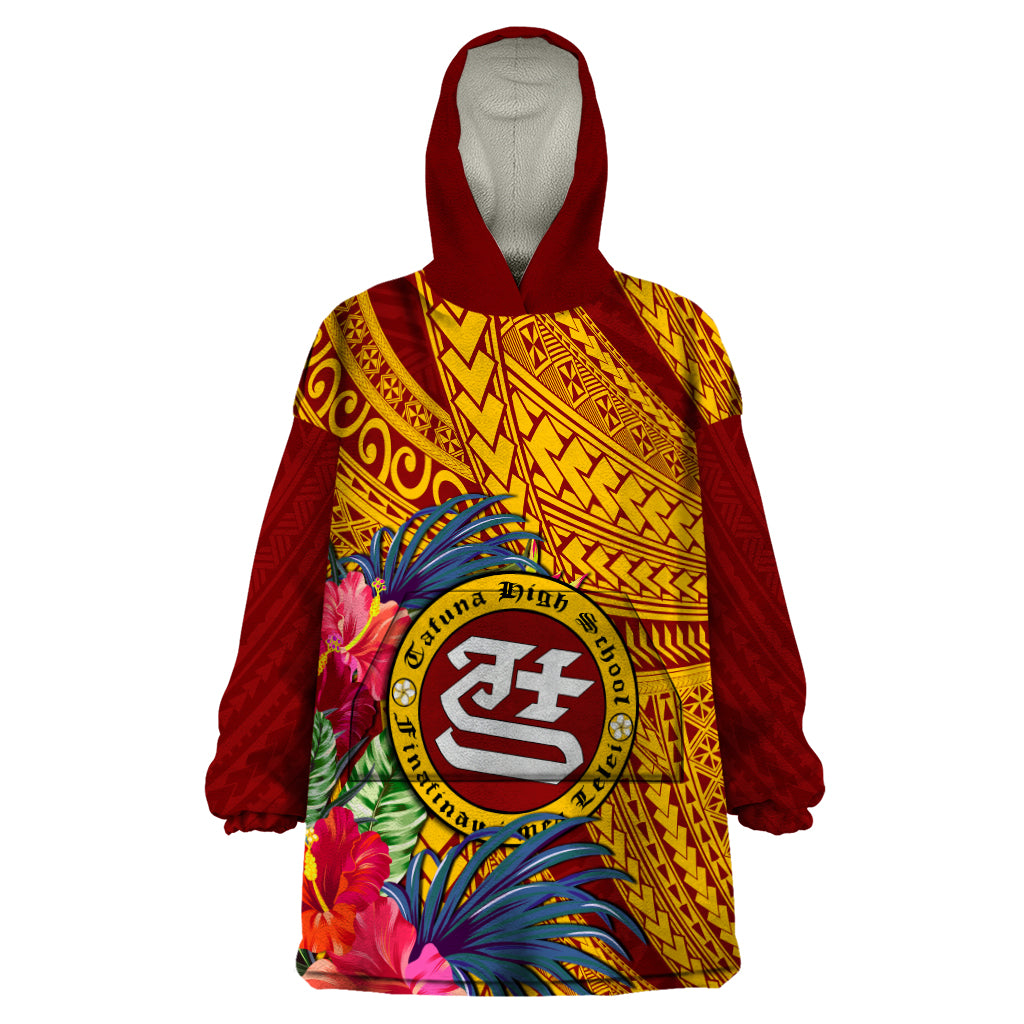 Personalised Tafuna High School Wearable Blanket Hoodie American Samoa Schools Polynesian Tropical Flowers - Wonder Print Shop