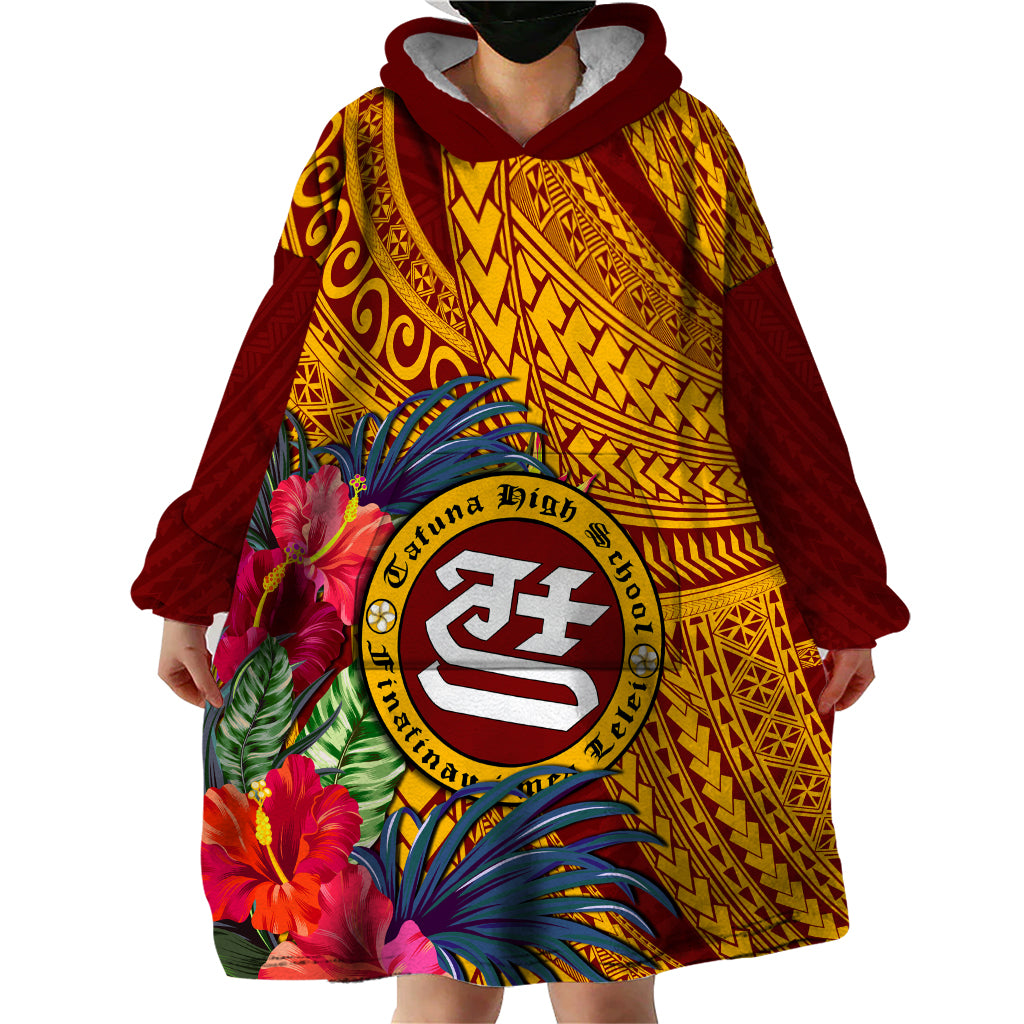 Personalised Tafuna High School Wearable Blanket Hoodie American Samoa Schools Polynesian Tropical Flowers - Wonder Print Shop