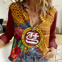 Personalised Tafuna High School Women Casual Shirt American Samoa Schools Polynesian Tropical Flowers - Wonder Print Shop