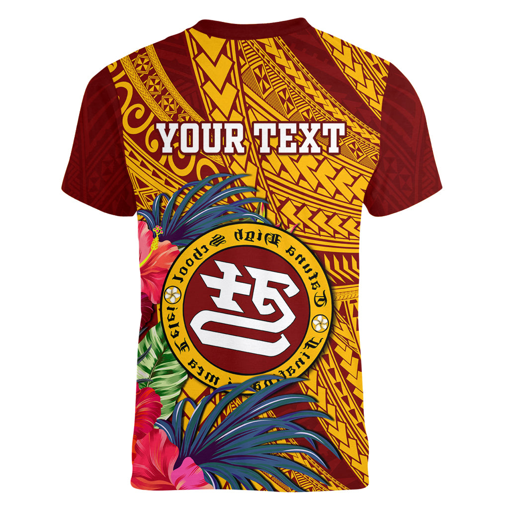 Personalised Tafuna High School Women V Neck T Shirt American Samoa Schools Polynesian Tropical Flowers - Wonder Print Shop
