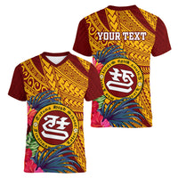 Personalised Tafuna High School Women V Neck T Shirt American Samoa Schools Polynesian Tropical Flowers - Wonder Print Shop