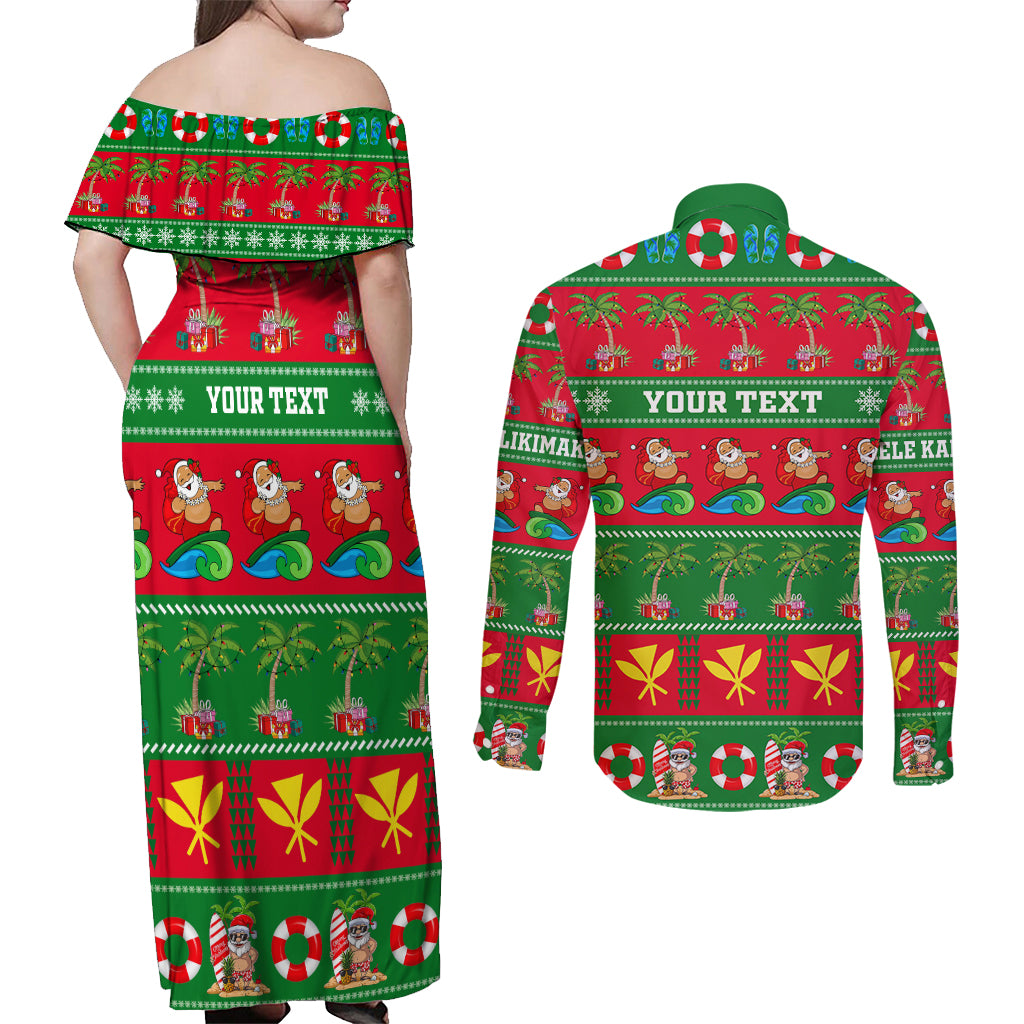 Personalised Hawaii Christmas Couples Matching Off Shoulder Maxi Dress and Long Sleeve Button Shirt Mele Kalikimaka - Wonder Print Shop