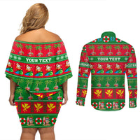 Personalised Hawaii Christmas Couples Matching Off Shoulder Short Dress and Long Sleeve Button Shirt Mele Kalikimaka - Wonder Print Shop