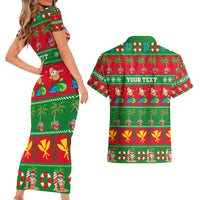Personalised Hawaii Christmas Couples Matching Short Sleeve Bodycon Dress and Hawaiian Shirt Mele Kalikimaka - Wonder Print Shop