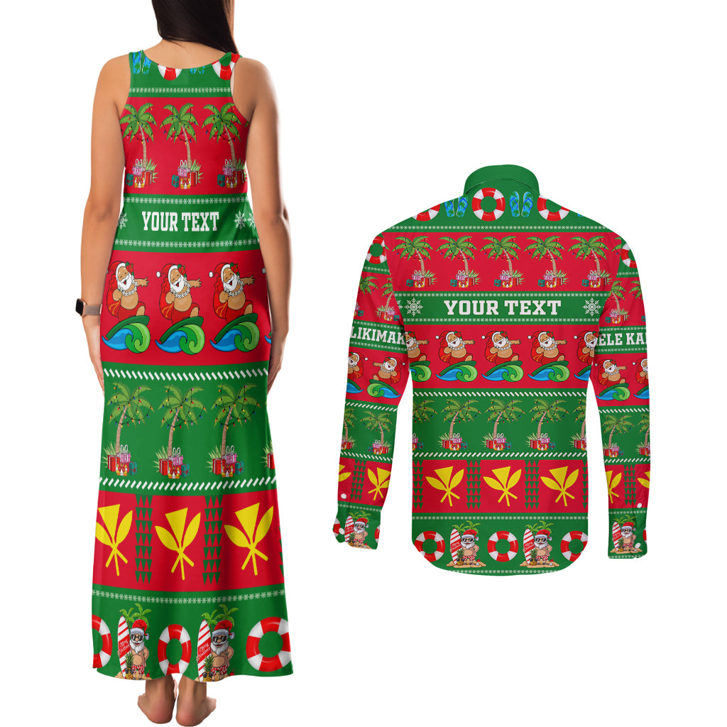 Personalised Hawaii Christmas Couples Matching Tank Maxi Dress and Long Sleeve Button Shirt Mele Kalikimaka - Wonder Print Shop