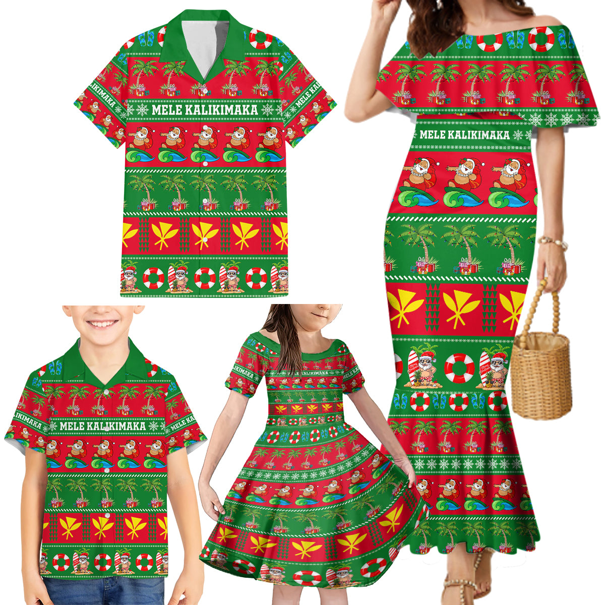 Personalised Hawaii Christmas Family Matching Mermaid Dress and Hawaiian Shirt Mele Kalikimaka - Wonder Print Shop