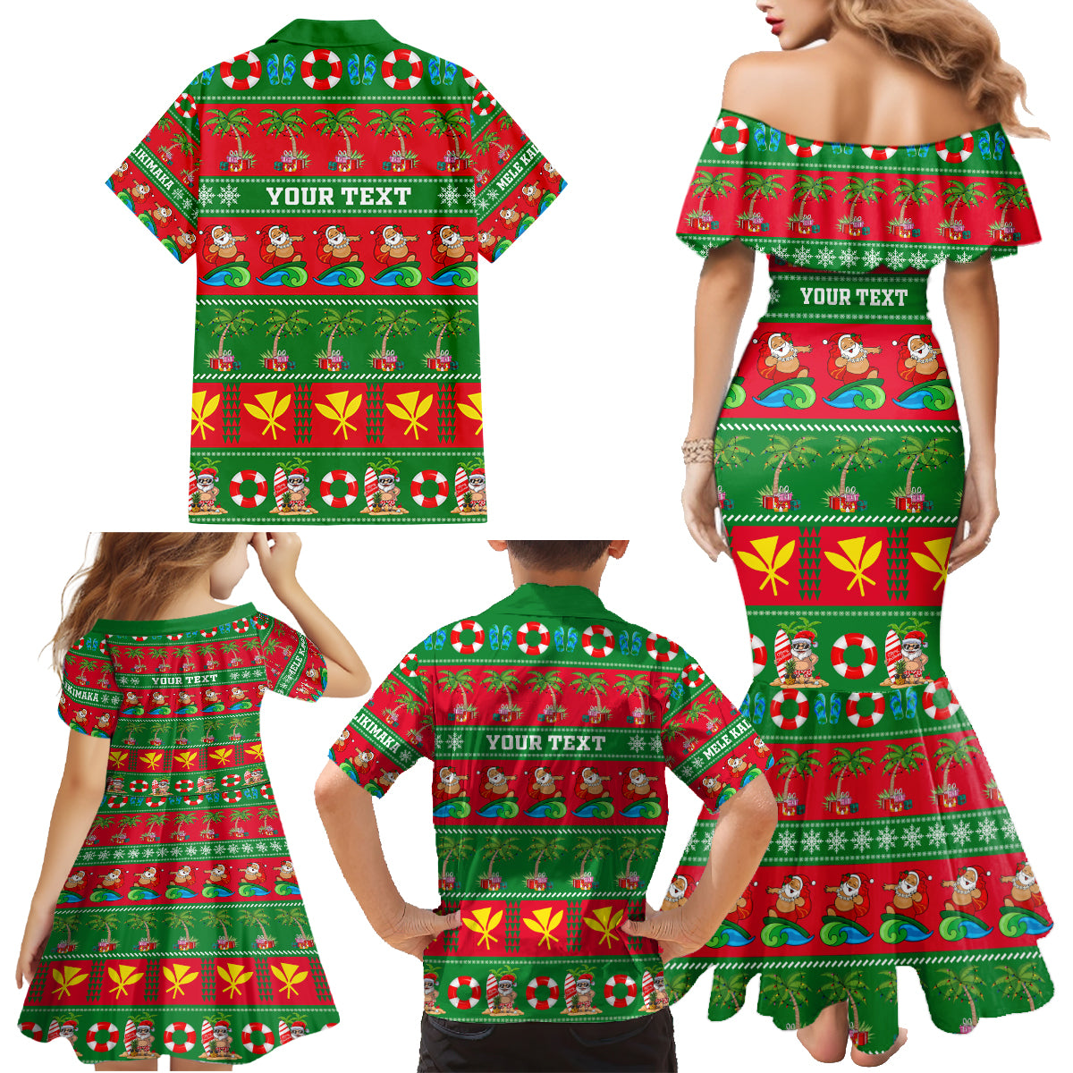 Personalised Hawaii Christmas Family Matching Mermaid Dress and Hawaiian Shirt Mele Kalikimaka - Wonder Print Shop