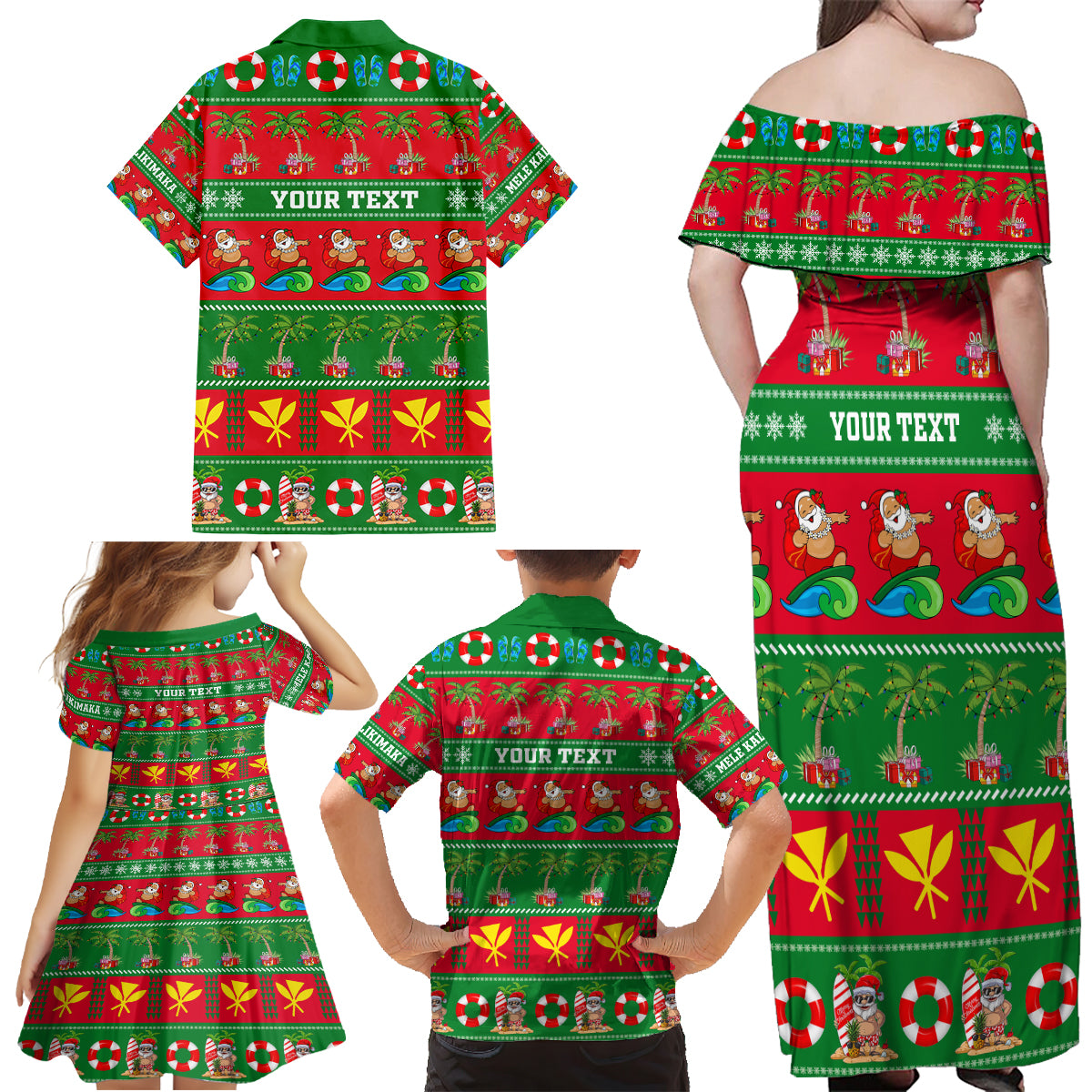 Personalised Hawaii Christmas Family Matching Off Shoulder Maxi Dress and Hawaiian Shirt Mele Kalikimaka - Wonder Print Shop