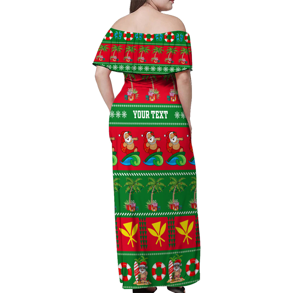 Personalised Hawaii Christmas Family Matching Off Shoulder Maxi Dress and Hawaiian Shirt Mele Kalikimaka - Wonder Print Shop