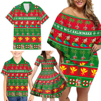 Personalised Hawaii Christmas Family Matching Off Shoulder Short Dress and Hawaiian Shirt Mele Kalikimaka - Wonder Print Shop