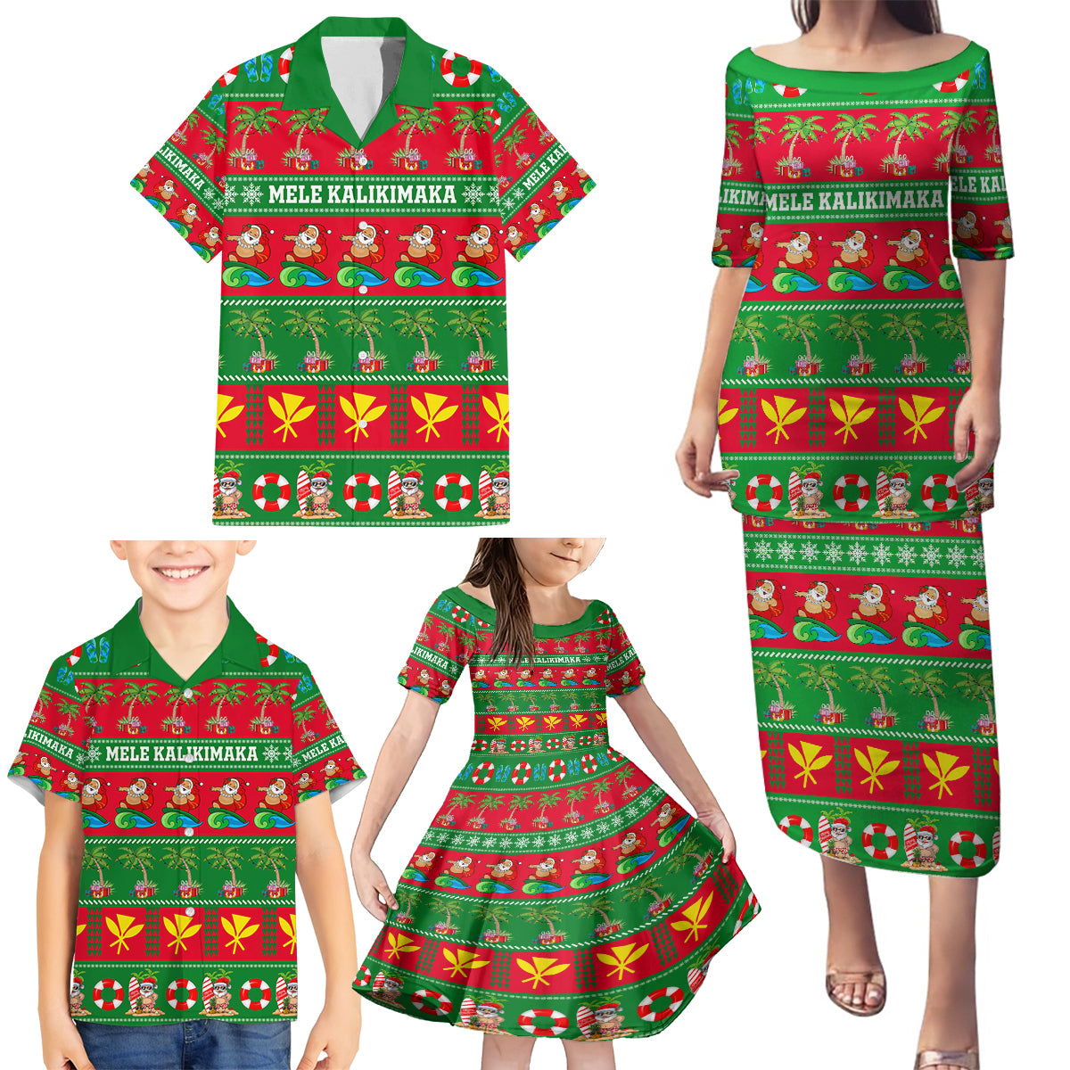 Personalised Hawaii Christmas Family Matching Puletasi Dress and Hawaiian Shirt Mele Kalikimaka - Wonder Print Shop