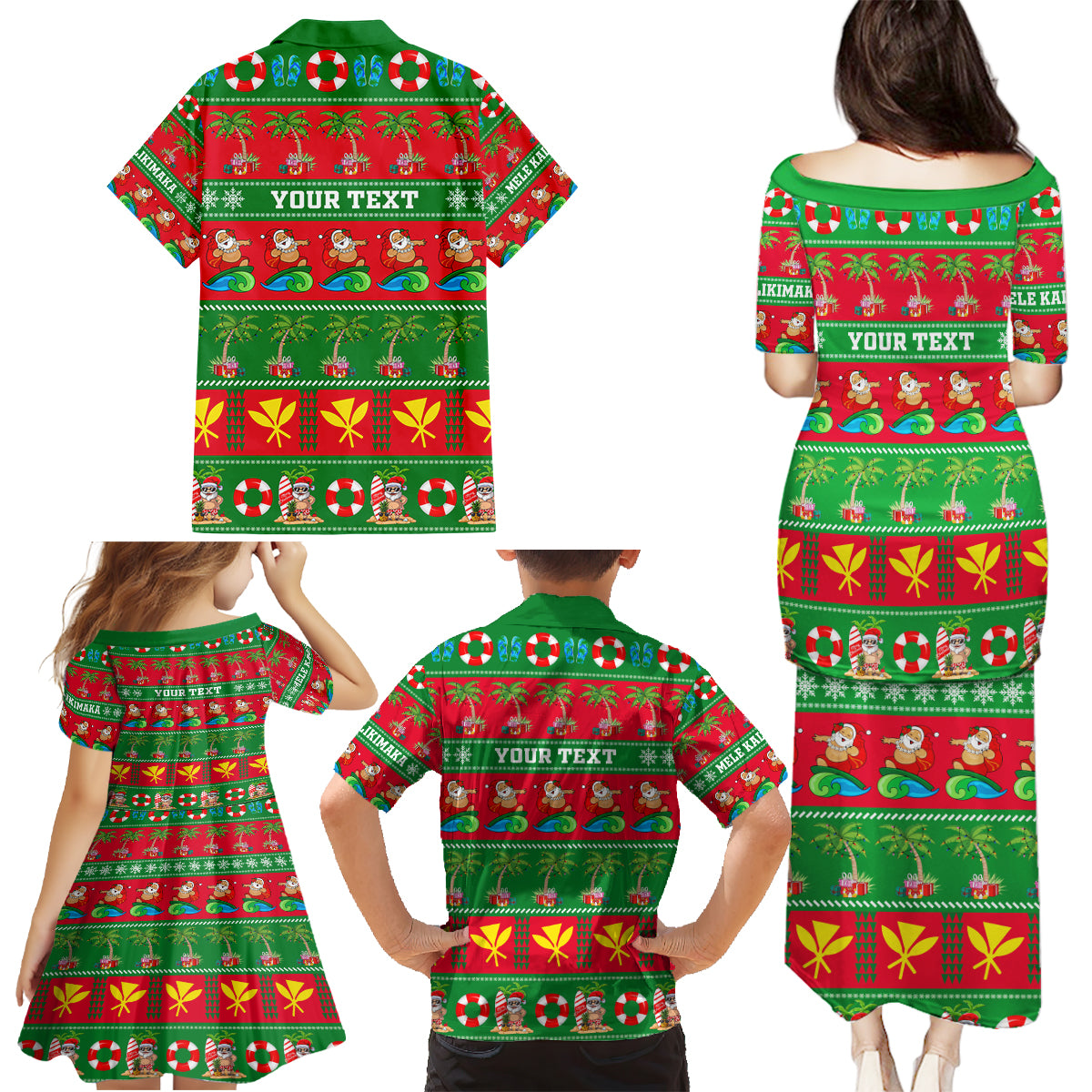 Personalised Hawaii Christmas Family Matching Puletasi Dress and Hawaiian Shirt Mele Kalikimaka - Wonder Print Shop