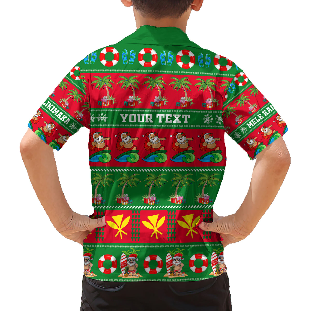 Personalised Hawaii Christmas Family Matching Short Sleeve Bodycon Dress and Hawaiian Shirt Mele Kalikimaka - Wonder Print Shop