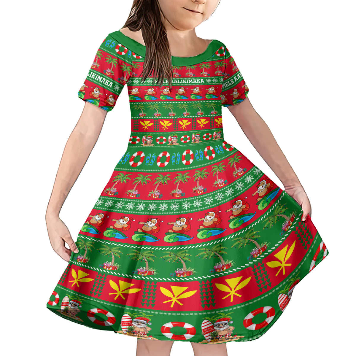 Personalised Hawaii Christmas Family Matching Short Sleeve Bodycon Dress and Hawaiian Shirt Mele Kalikimaka - Wonder Print Shop