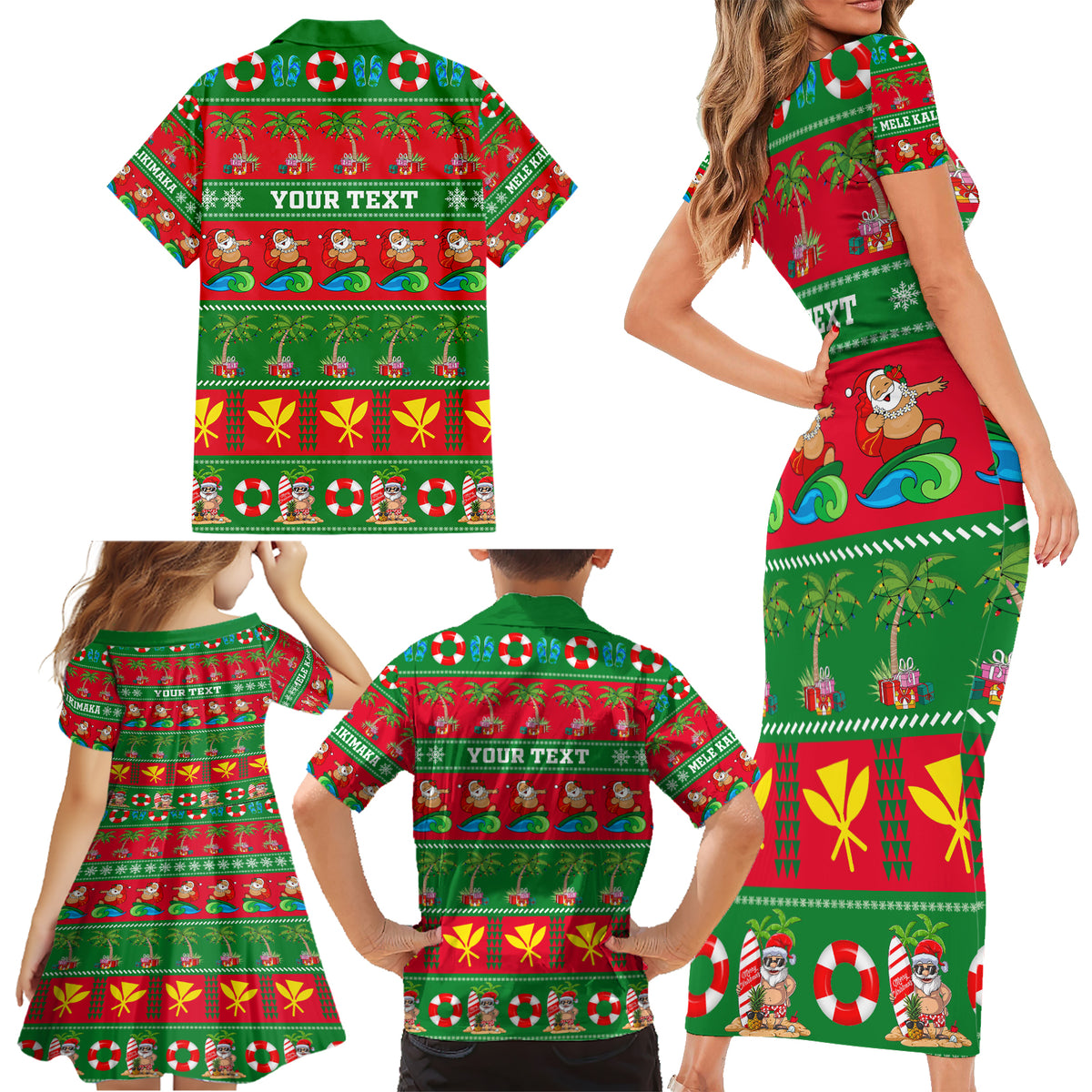 Personalised Hawaii Christmas Family Matching Short Sleeve Bodycon Dress and Hawaiian Shirt Mele Kalikimaka - Wonder Print Shop
