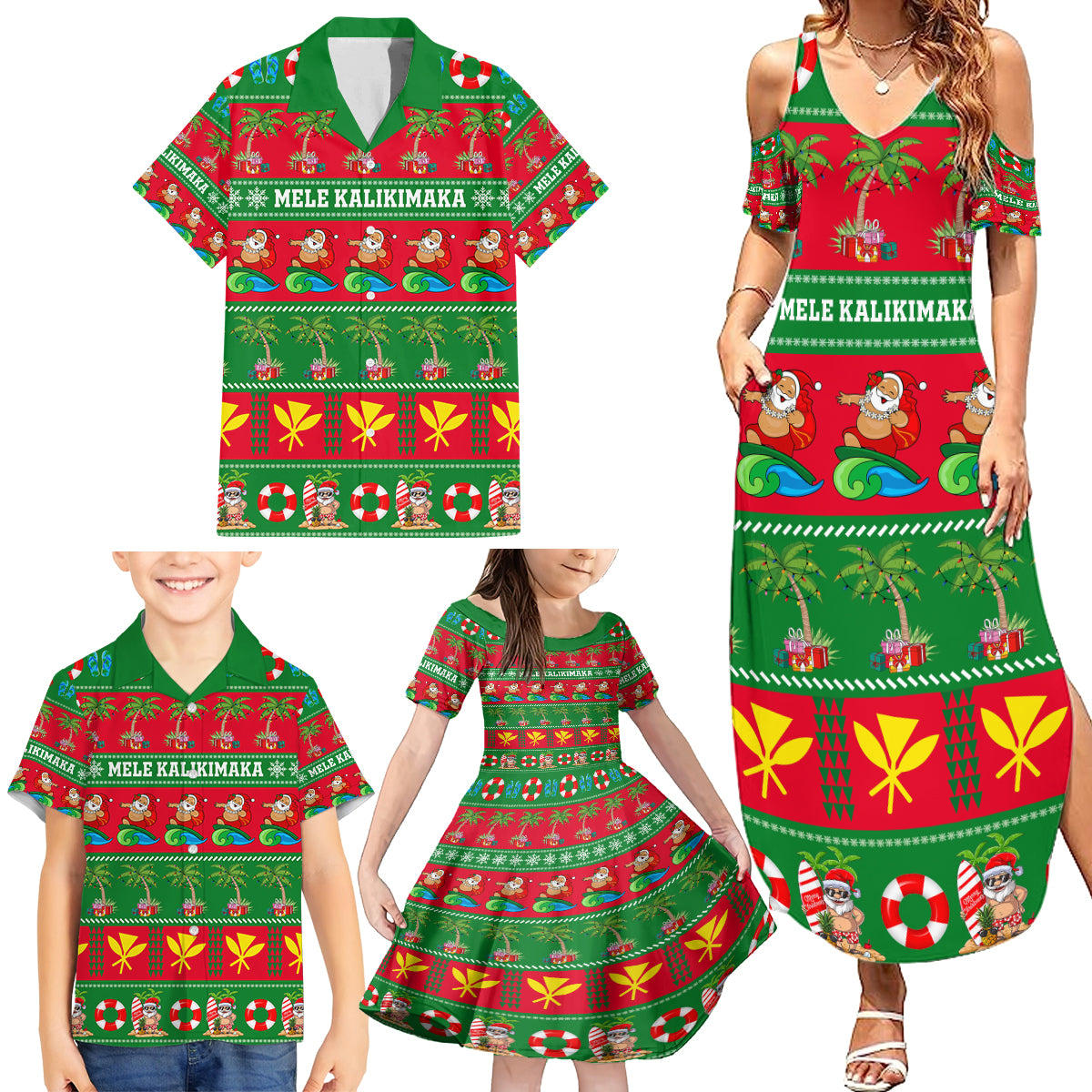 Personalised Hawaii Christmas Family Matching Summer Maxi Dress and Hawaiian Shirt Mele Kalikimaka - Wonder Print Shop
