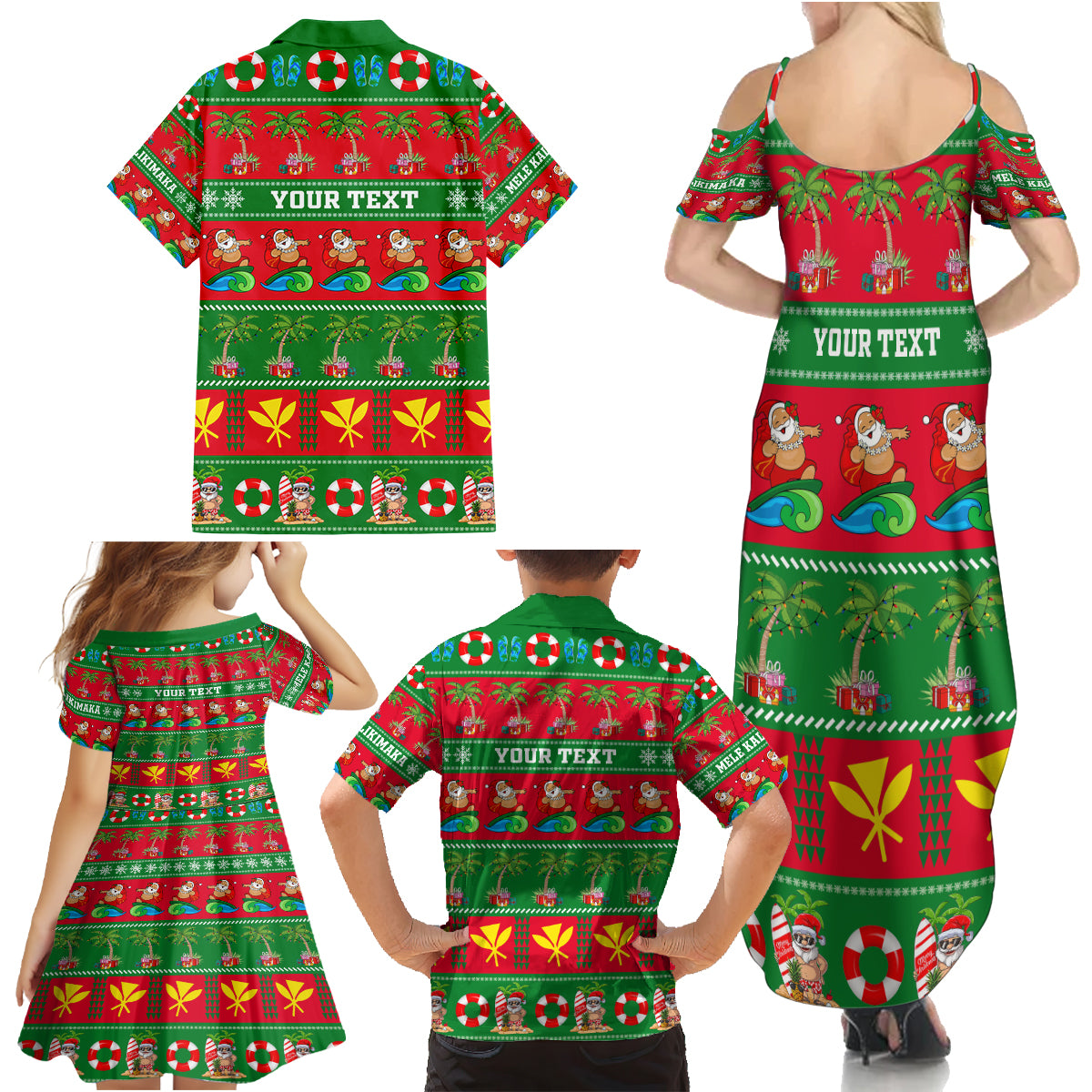 Personalised Hawaii Christmas Family Matching Summer Maxi Dress and Hawaiian Shirt Mele Kalikimaka - Wonder Print Shop