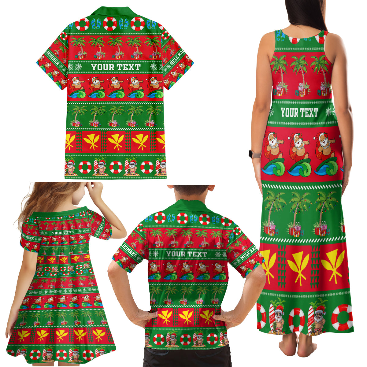 Personalised Hawaii Christmas Family Matching Tank Maxi Dress and Hawaiian Shirt Mele Kalikimaka - Wonder Print Shop