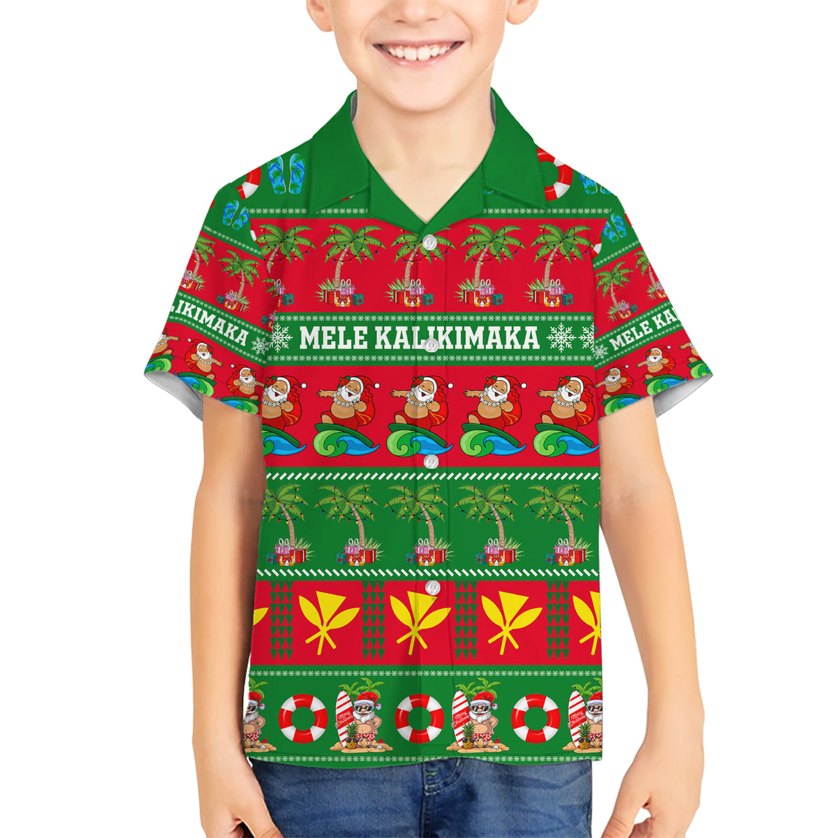 Personalised Hawaii Christmas Kid Hawaiian Shirt Mele Kalikimaka - Wonder Print Shop