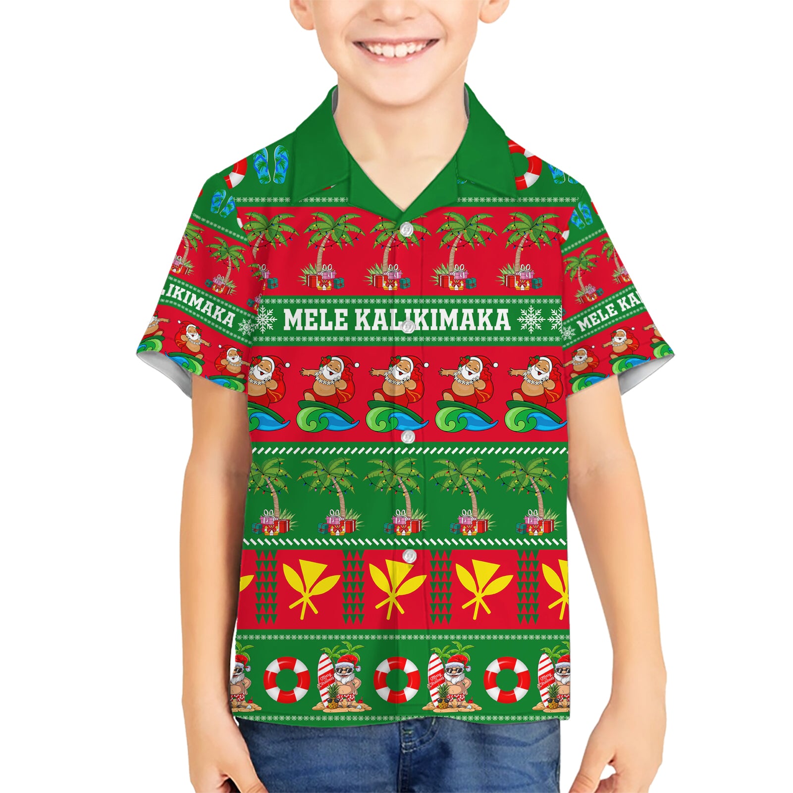Personalised Hawaii Christmas Kid Hawaiian Shirt Mele Kalikimaka - Wonder Print Shop
