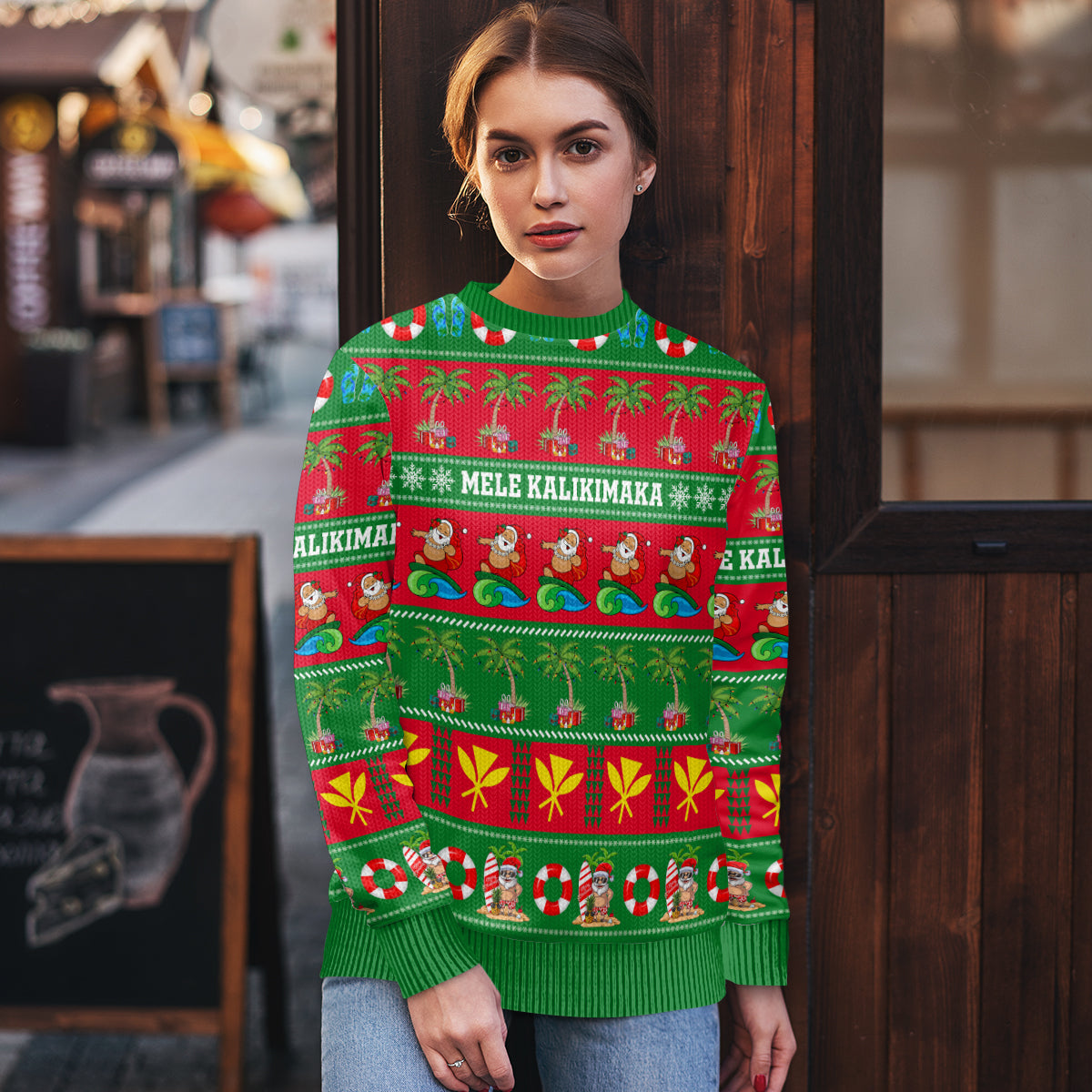 Personalised Hawaii Christmas Ugly Christmas Sweater Mele Kalikimaka - Wonder Print Shop