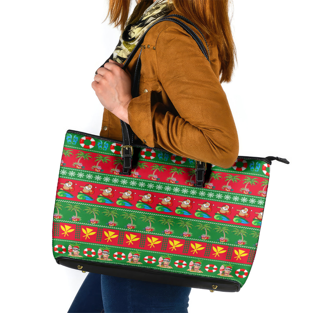 Hawaii Christmas Leather Tote Bag Mele Kalikimaka - Wonder Print Shop