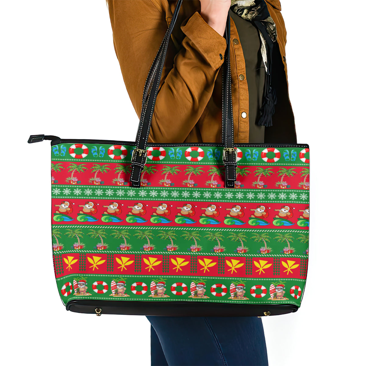 Hawaii Christmas Leather Tote Bag Mele Kalikimaka - Wonder Print Shop