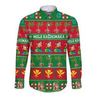 Personalised Hawaii Christmas Long Sleeve Button Shirt Mele Kalikimaka - Wonder Print Shop