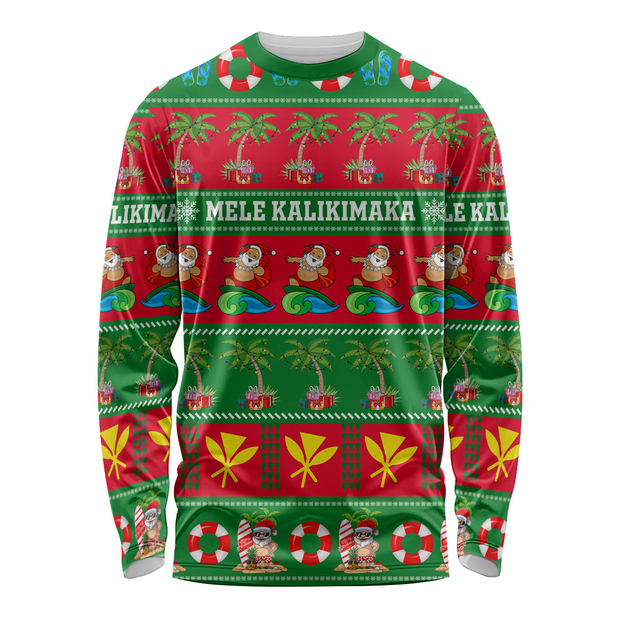 Personalised Hawaii Christmas Long Sleeve Shirt Mele Kalikimaka - Wonder Print Shop