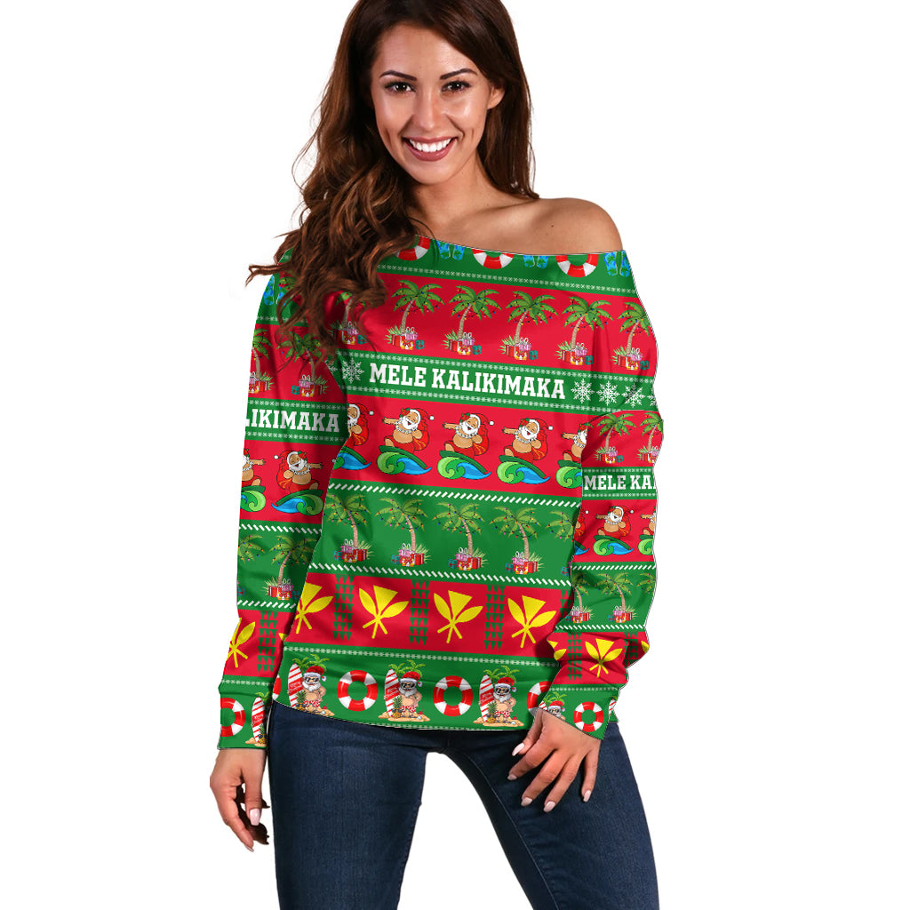 Personalised Hawaii Christmas Off Shoulder Sweater Mele Kalikimaka - Wonder Print Shop